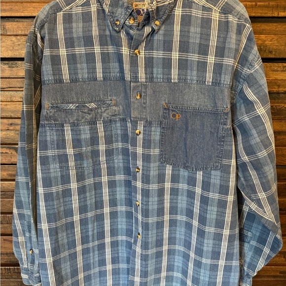 OP Other - Vintage Checkered Plaid Denim Patch Ocean Pacific Long Sleeve Button Shirt‎ SML